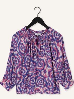 SUNCOO Pink & Purple Abstract Tie-Neck Blouse